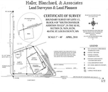 an image of a simple Boundary Survey Map/Certified Document on White Paper with black text and black map lines and descriptions