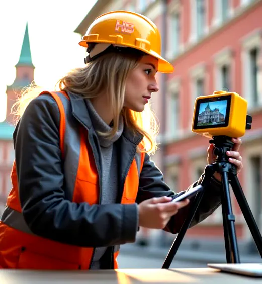 an image of a Surveyor conducting land survey on a beautiful sunny spring day in Frederick Maryland