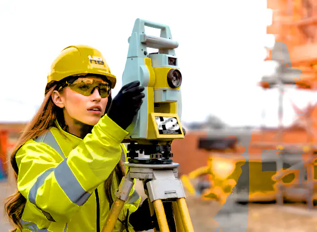 image of a young Asian woman Surveyor with a theodolite conducting a house-location survey